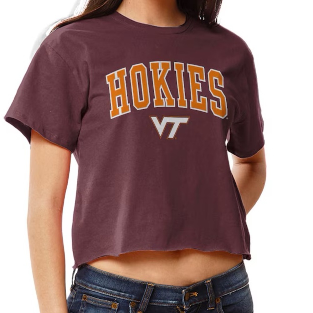 Virginia Tech Hokies Maroon and Orange Cropped T Shirt League 91 NWT Size Small